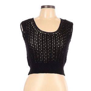 Mango Black Open Knit Sleeveless Crop Sweater M Y2K